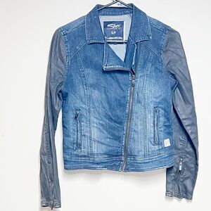 NWT Silver Jeans Denim Assymetrical Zip Two Tone Moto Jean Jacket Womens S